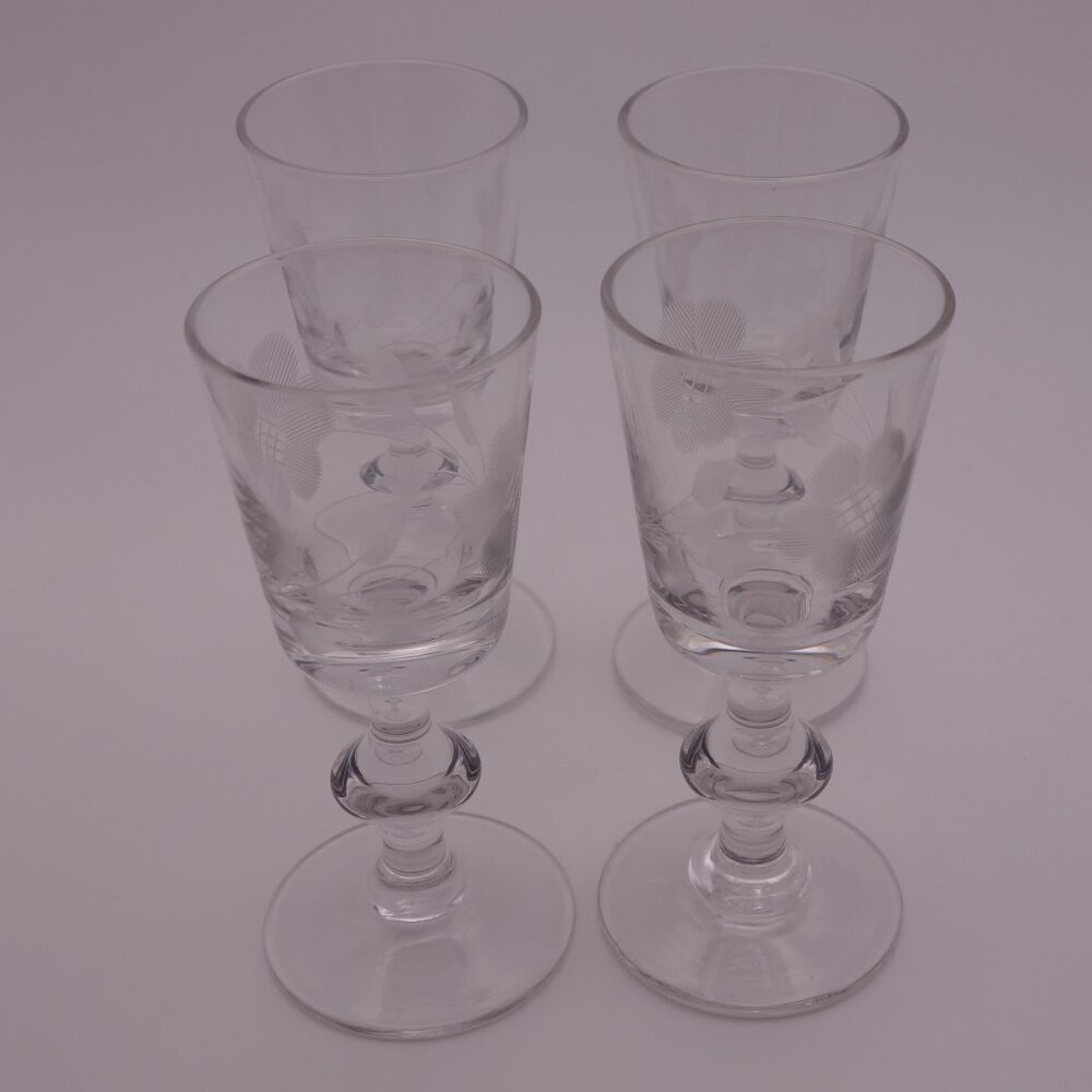 Set of Four(4) Small Delicate Glasses with Pattern